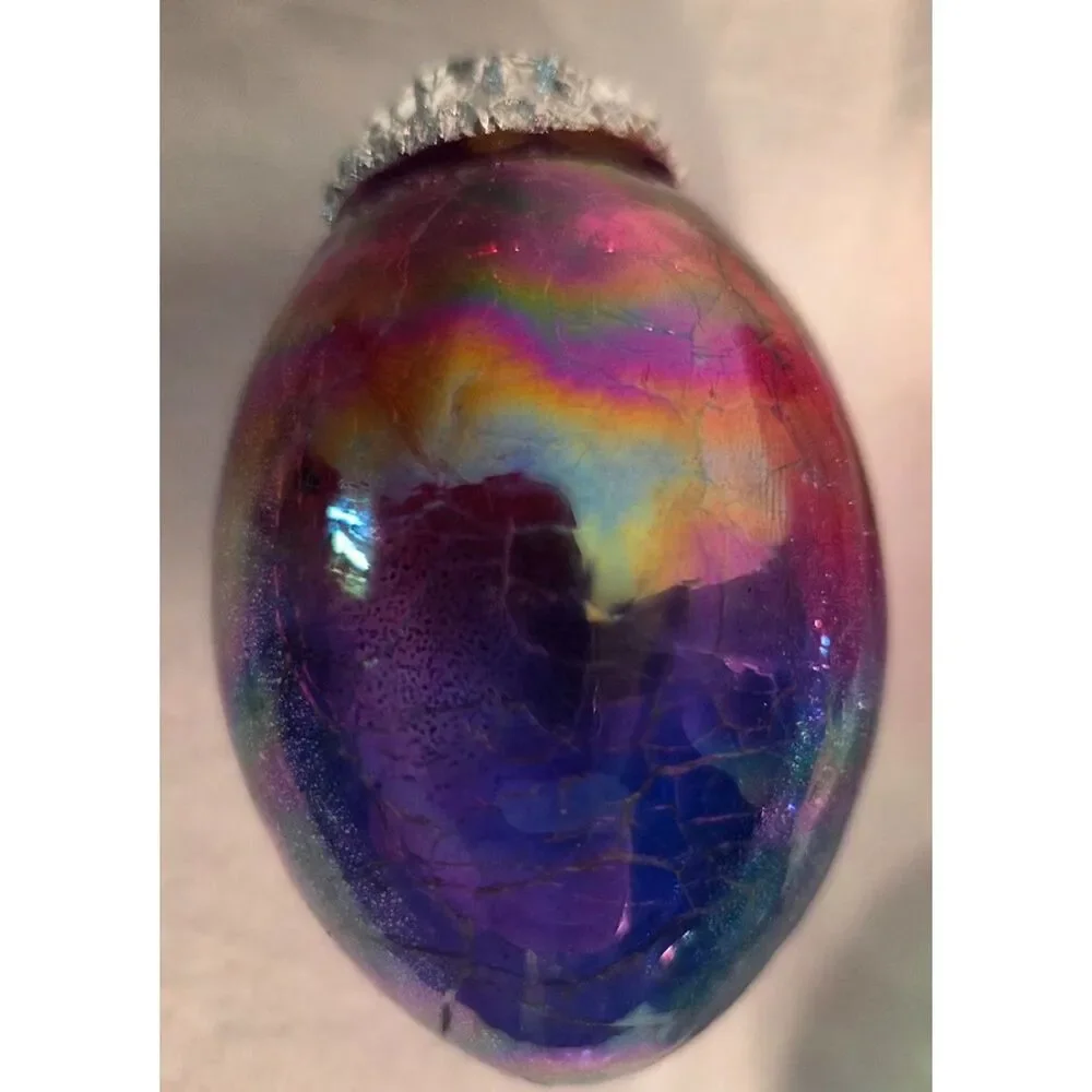 Vintage Iridescent Glass Easter Egg Ornaments Set of 5 Crackle Finish Bundle